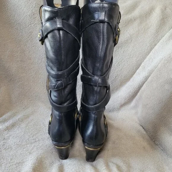 Michael Kors black leather round toe mid calf heeled boots size 8 - Picture 9 of 16